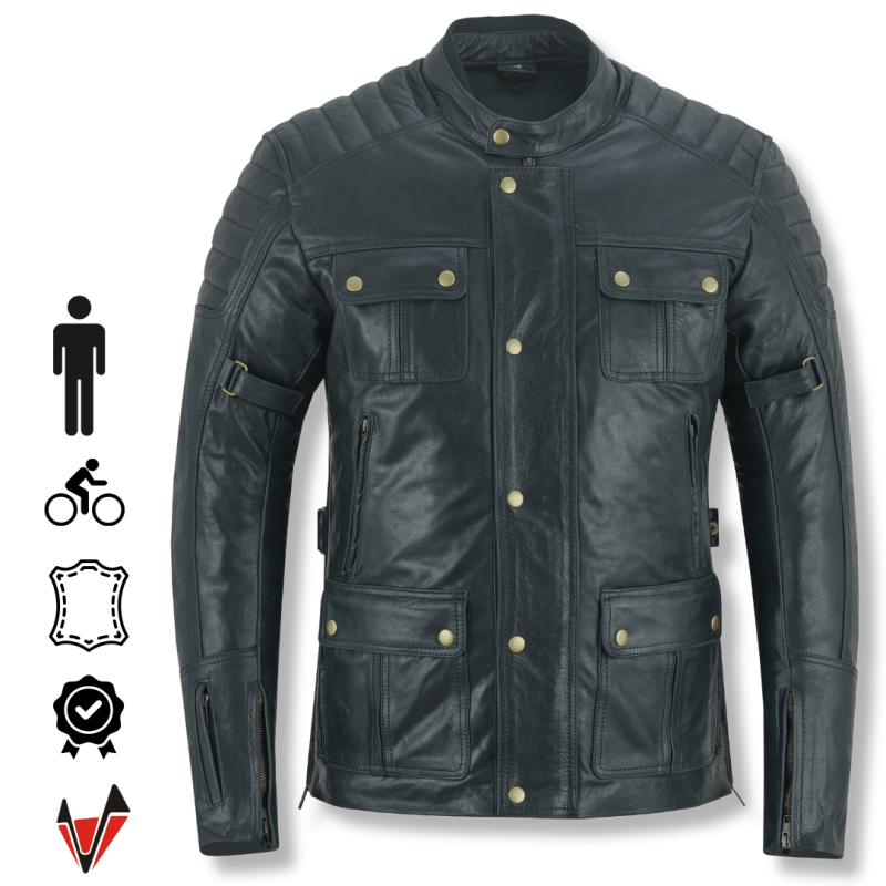 Jaqueta de Couro para Motocicleta de Comprimento 3/4